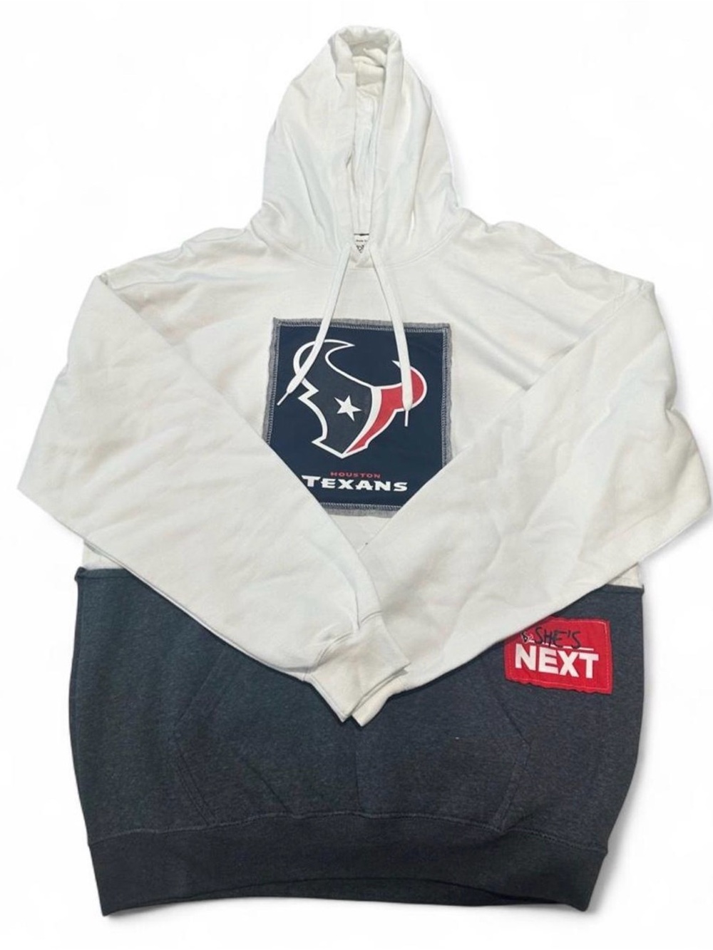 NFL Houston Texans Two-Tone Crewneck Hoodie - White & Navy with Red Accent
